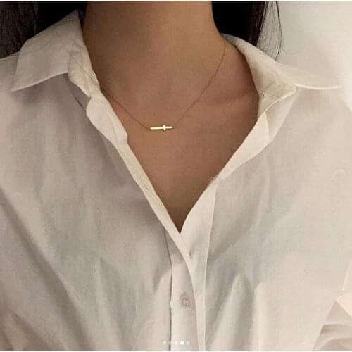 TINNY Authentic 925 Sterling silver gold cross religion Choker Necklace Pendant Jewelry TLX701