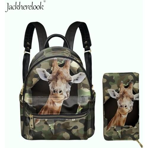 Giraffe Cool Pattern Luxury 2pcs/Set Satchel with Clutch Wallet for Girl Funny Pop Female Mini Pu Schoolbag Card Holder Wallet