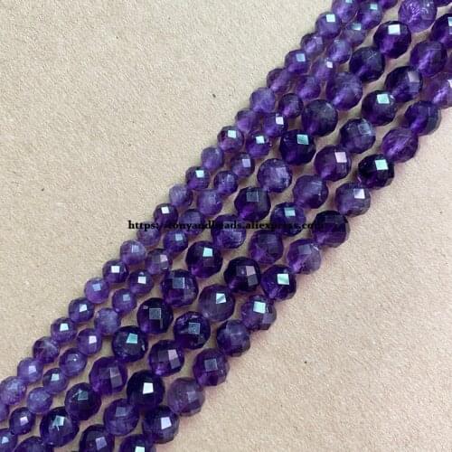 2lots more 10% off ! Semi-precious Stone Diamond Cuts Faceted AA Quality Purple Amethyst 7" Round Loose Beads 6 8 10 mm