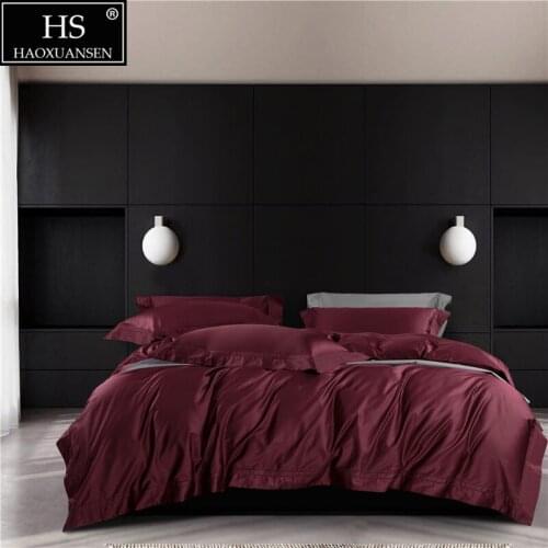 Sexy Wine Red Double Row Hollow Out Wide Edge Design 4Pieces Bedding Sets Nordic Style Duvet Cover Cotton Bed Sheet Pillowcase
