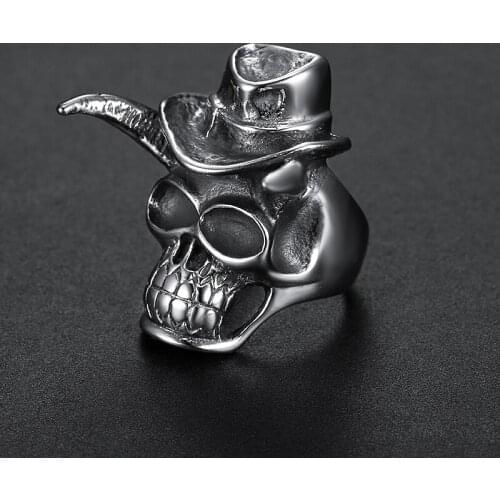 Unique Punk Gothic West Cowboy Skull Ring Men 316L Stainless Steel Biker Ring for men women size 8-13