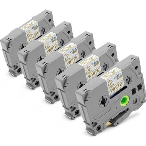 Unistar 5pcs TZe-R234 Satin Ribbon 12mm Combo Set Compatible for Brother TZ-R234 Gold on White color for Christmas gift