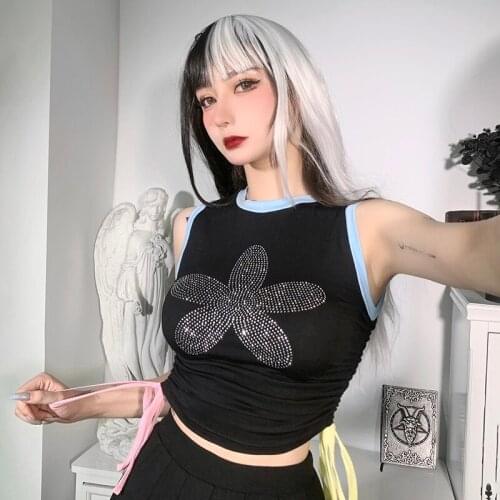 Y2K Harajuku Gothic Sexy Tank Top Sleeveless Cropped Tee Punk Style Vintage Flowers Printed Mini Vest Women New Summer Camisoles