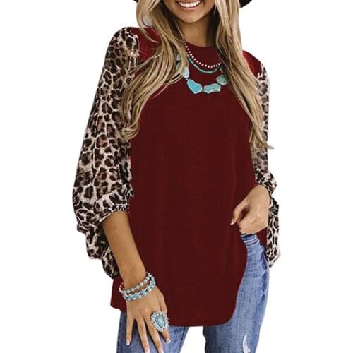 Women Leopard Print Patchwork Shirts Sexy Deep Round Neck Long Sleeve Top Elegant Office Lady Plus Size Spring Autumn Fashion