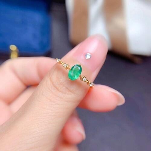 Simple emerald engagement ring for woman 4mm*6mm natural emerald ring solid 925 silver emerald jewelry