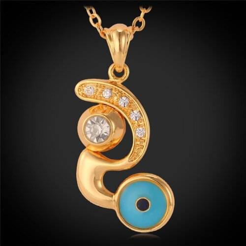 New Hot Blue Lucky Evil Eyes Necklace Pendant Yellow Gold Color Austrian Rhinestone Choker Necklace Women Jewelry MGC P3075