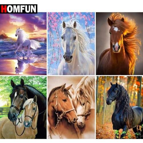 HOMFUN Rhinestone Painting Crystal Decor Diy Diamond Painting "Animal horse landscap" 3D Cross Stitch Pattern Diamond Embroidery
