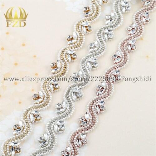 1Yard Rhinestones Crystal Dress Accessories Applique Motif Crystals Sewing Pearls Patches For Bridal Garter Wedding Dress