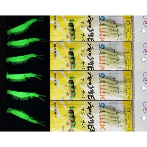 10packs/lot luminous Soft Fishing Lure Sabiki Rigs Shrimp bait with barbed hook Soft Artificial Bait
