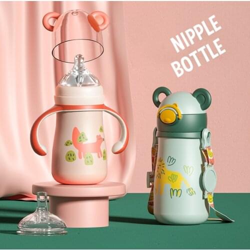 260/330ml Cartoon Stainless Steel Thermos Drink Water Straw Nipple Bottle Cup for Baby Kid Children Girl Creative Gift Wholesale
