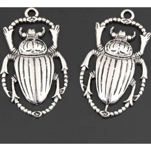 5pcs Silver Color 55x31mm Beetle Insect Charms Animal Pendant Fit DIY Jewelry Making Handcrafted Accessories