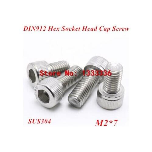 500pcs M2*7 Hex socket head cap screw, DIN912 304 stainless steel Hexagon Allen cylinder bolt, cup screws
