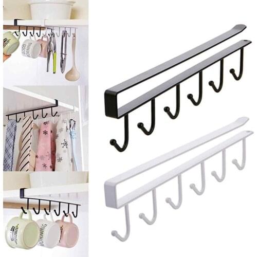 6 Hooks Cup Holder Hang Kitchen Cabinet Under Shelf Storage Rack Organiser Hook