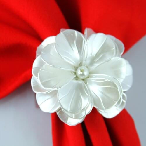 Free Shipping White Pearl Flower Napkin Ring 4Pcs