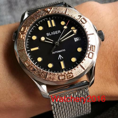 Bliger 41mm Black Dial Luminous Hands Rotating Bezel Date NH35 MIYOTA 8215 Automatic Mechanical Mens Watch Sapphire Glass New