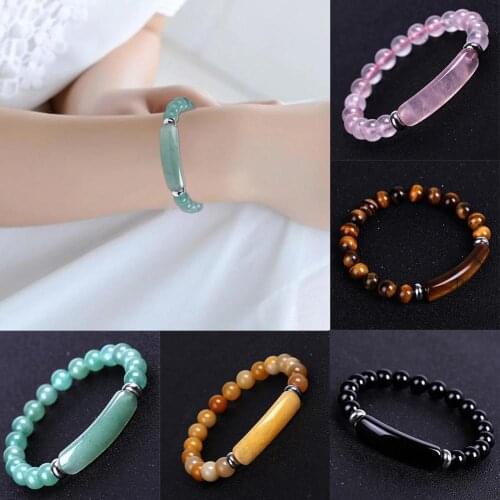 1pcs 18 Cm Natural Powder Bracelet Quartz Aventurine Rectangle Agates Bar Powder Rose Charm Bracelet Crystal Fashion Jewelry