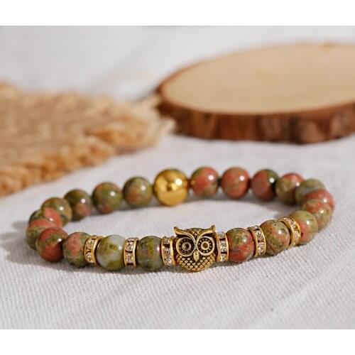 Ethnic Owl Bracelet Natural Stone Bracelets Men Women Crystal Yoga Bracelets Jewelry Feminina Bileklik Pulseras Mujer Bijoux