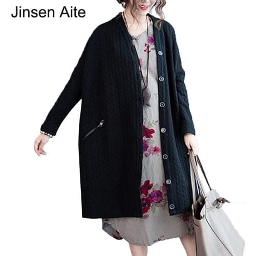 Jinsen Aite Autumn&Winter Loose Women Coat Korean Style Vintage Trench Coat Casual Black Single Breasted Long Outerwear JS506
