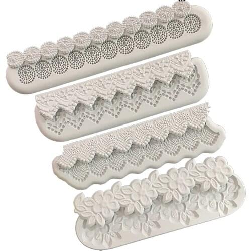European Style Flower Round Lace Fondant Silicone Mold Long Cake Surround Cake Decoration Embossing Printing Tool
