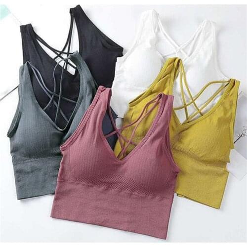 Summer New Beauty Back Bra Women Shockproof Sexy Breathable Fitness Ladies Cross Vest Tops Crop Push Up Top