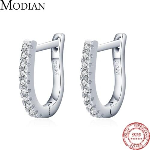 Modian Romantic Clear Zircon Crystal Earring 925 Sterling Silver U Shape Sparkling Hoop Earrings For Women Girls Wedding Jewelry
