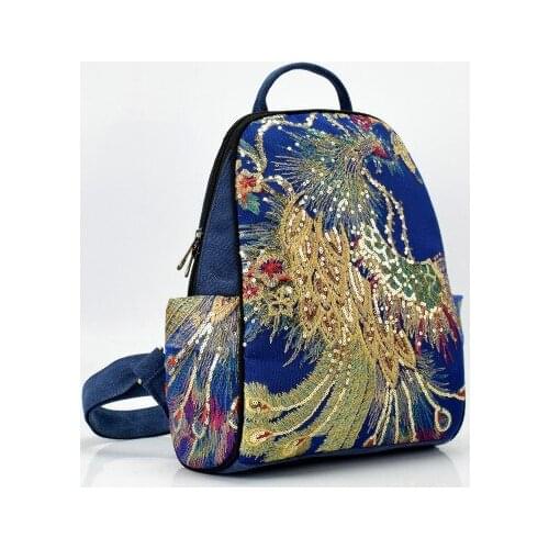 Fashion national Embroidery women shopping backpacks!Nice animal embroidered lady Casual backrack Top All-match canvas backruck