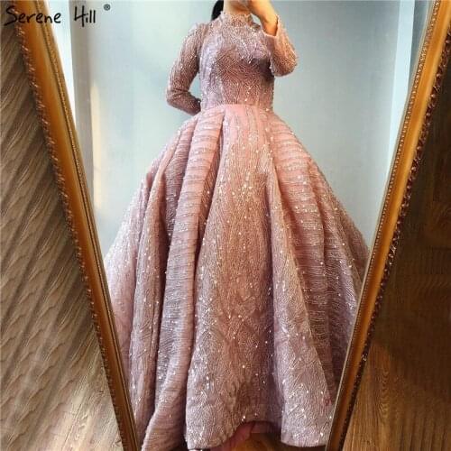 Muslim High Collar Sequined Prom Dresses 2020 Long Sleeve Sparkle Luxury Bridal Gowns Real Picture DHA2293 Custom Made