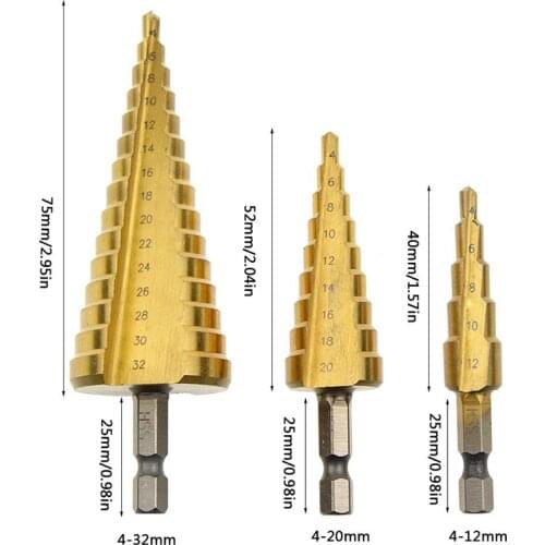 Hss Step Cone Conical Bit Set Hole Milling Cutter metric Titanium Coating Metal Hexagon Handle Drive Quick Replace Woodworki
