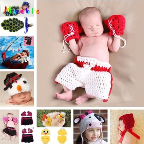 Crochet Baby Boy Boxer photography props Handmade knitted Kids Clothes set Infant Boxing gloves & shorts Outfits 1set MZS-15029