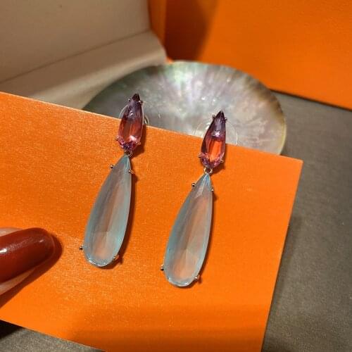 New Mix Match Colored Cubic Zircon Earrings For Women Simple Water Drop Round Modern Geometric Street Shooting Jewelry