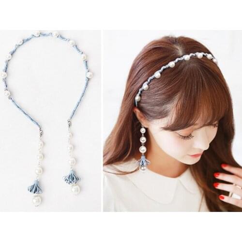 Fashion Pearls Hair Bezel Tassel Earring Hair Hoop Hairbands Streamer Pandent Headband For Women Girls Headwear Hair Accessories