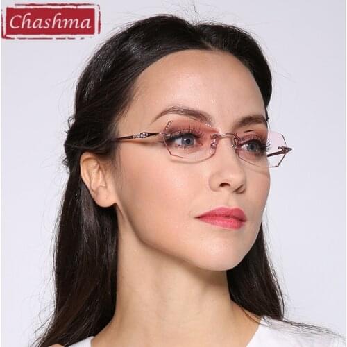 Prescription Glasses Women Eyewear Gradient Dark Color Lenses Rhinestone Glass Eyewear