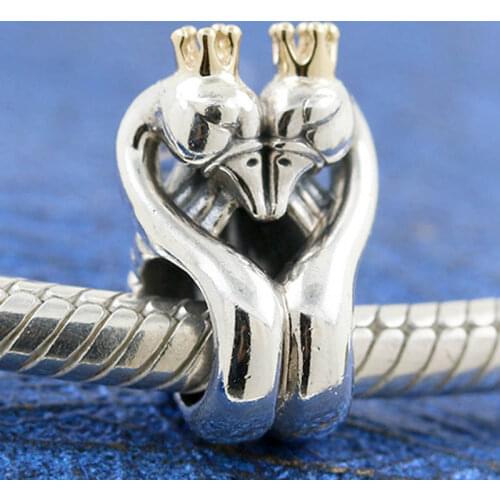 Original Two-tone Swans Lover Heart With Royal Crown Beads Fit 925 Sterling Silver Bead Charm Pandora Bracelet Diy Jewelry