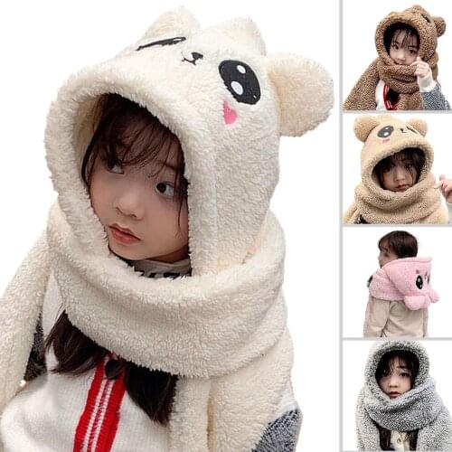 Autumn Winter Women Kids Hat Scarf Gloves Cartoon Solid Three-Piece Women Ear Protectors Knit Warm Solid Caps Set Winter Hat