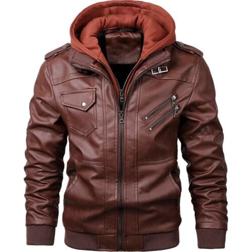 Autumn Trend Jaqueta Couro Masculina Newest Removable Hooded Leather Jacket Men Zipper Motorcycle Leather Jacket Male Outerwear