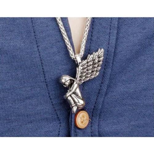 Necklaces Safe and Sound for Women Girl Jewelry Gifts Trendy Style Angel Hug Girl Wing Gold Silver Color Pendant