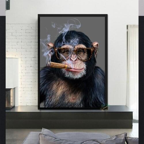 Chimpanzee Cigar Poster Prints Art Painting Silk Canvas Wall Pictures For Living Room Home Decoration