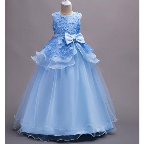 Flower Girl Dress Stage Wear Standard Dance Dresses Costumes for Kids Princess Dance Dress for Girls D0065 Sheer Hem