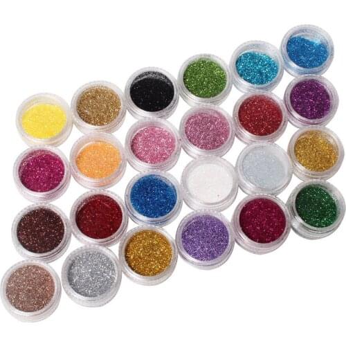 24 Colors Nail Art Glitter Powder Dust For UV GEL Acrylic Powder Decoration Tips
