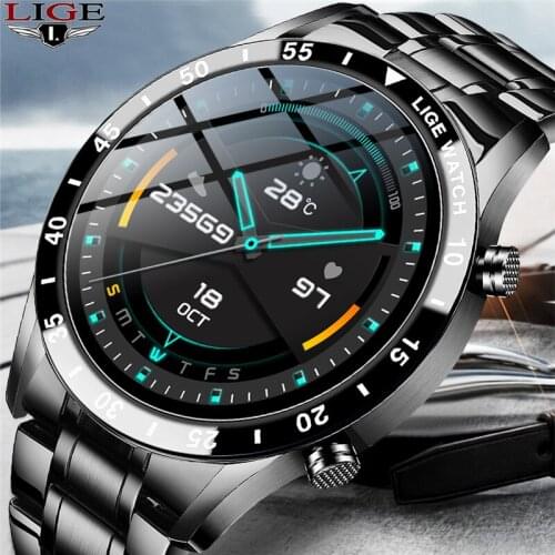 LIGE Full Touch Screen Smart Watch Sports Bluetooth Call Watch Blood Pressure Monitor Message Reminder Business Smartwatch Men
