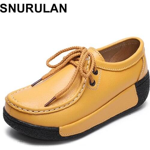 SNURULANWomens flat platform moccasins comfortable genuine leather loafers womens shoes autumn slip on womens casual shoes