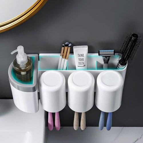 Perforation-Free Dental Rack Bathroom Aoilet Wall-Mounted Electric Dental Cup Storage Set Bathroom Toothbrush Rack