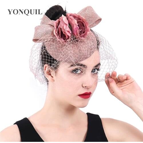 Bridal Mesh headwear Bow And Flower Hat Fascinator Wedding Holiday Race Ascot Veils Hats Married Headdress Fedora Chapeau Caps