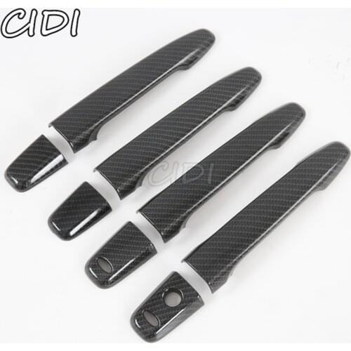 Smart entry model carbon fiber black pattern car side Door Handle Covers Trims For Mitsubishi Delica 2008-2017