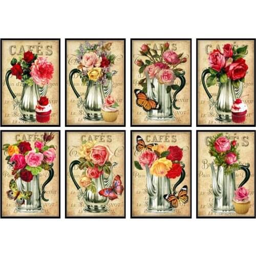 Embroidery Counted Cross Stitch Kits Needlework - Craft 14 ct DMC color DIY Arts Handmade Decor - Roses Teapot Collection