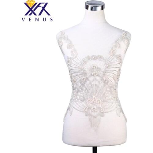 XFX VENUS 1 Set Pure Handmade Beaded Rhinestones Pearl Patch Embroidery Patch Beads Applique Fabric Patch DIY Handcraft Apparel