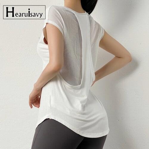 Hearuisavy Women Running Short-Sleeve Sport T-shirt High Elastic Breathable Mesh Training Yoga Top Outdoor Running T-shirt