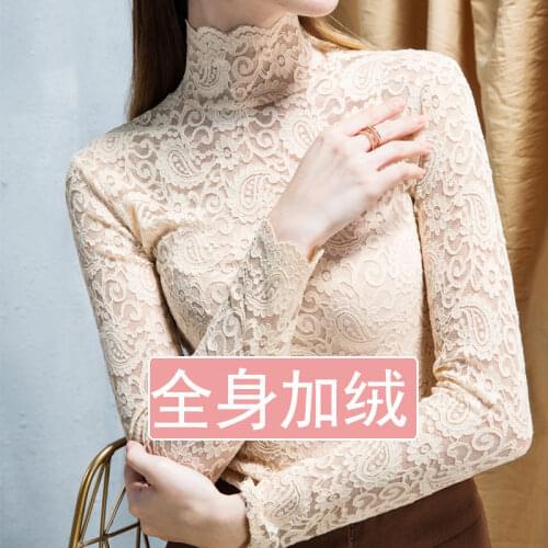 Women Shirt Blouse Autumn Winter Elastic Lace Turtleneck Womens Top Blusas Ropa De Mujer