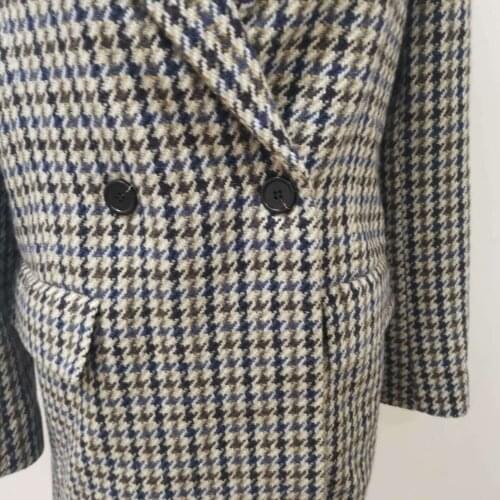 Womens Blazer Plaid Double Breasted Pockets Outwear Suit for Office Lady