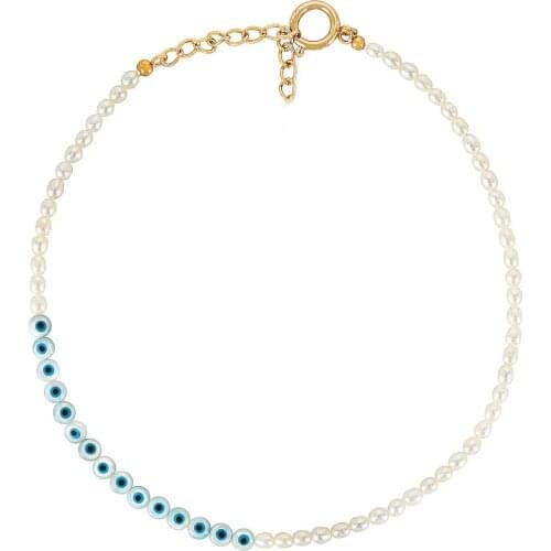 New Dropship Luxury European JewelryTimeless Pearly freshwater Pearl glass Murano evil eye beaded chorkers Necklace women ladies